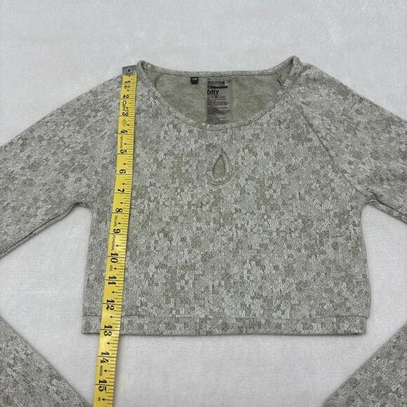 Gymshark Fleur Texture Long Sleeve Crop Keyhole Top XS Khaki Marl Thumbholes - Picture 8 of 9